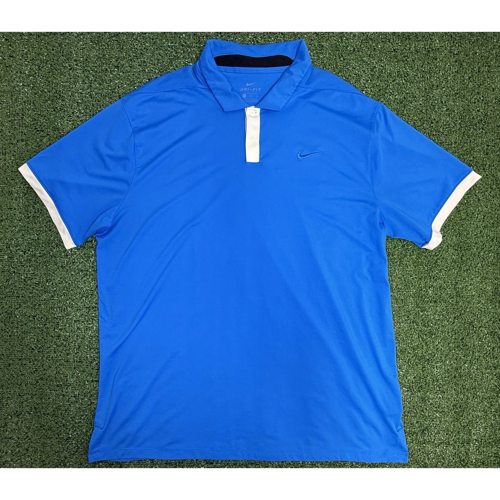 NIKE Men's XL DRI-Fit Golf Performance Stretch Polo Blue White Vented Collar